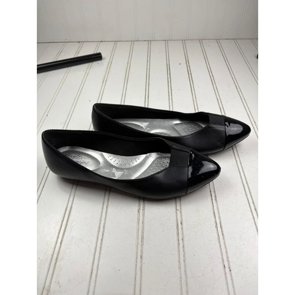DEX FLEX by Payless Darla Pointed-Toe Black Leather Flats Women's Size 7
